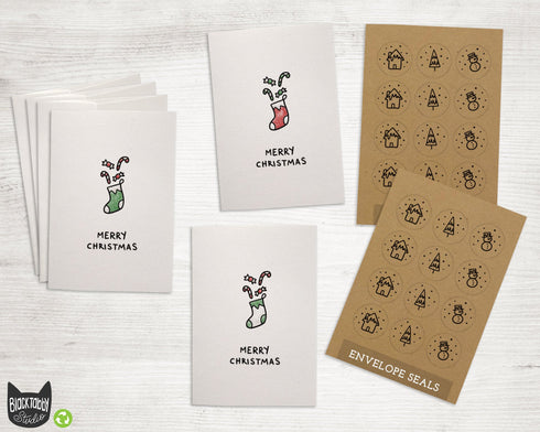 Little Stockings Collection - CLEARANCE - 24 Merry Christmas Cards & Envelopes with Seal Stickers