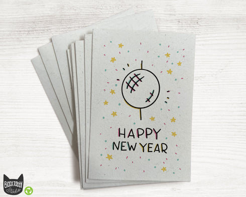 Colorful New Year Disco Ball Drop - Happy New Year Greeting Cards with Envelopes