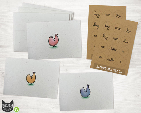 Cute & Colorful Chicken Notecards Set - 24 Note Cards with Envelopes & Kraft Seal Stickers