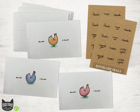 Cute & Colorful Chickens Thank You Cards Set - 24 Note Cards with Envelopes & Kraft Seal Stickers