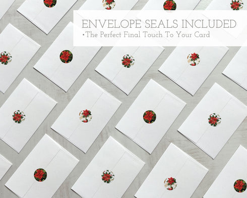 Watercolor Poinsettia Christmas Cards Set - 24 Holiday Cards & Envelopes with Seal Stickers