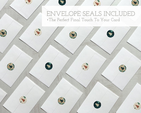 Old Fashioned Christmas Cards Set - 24 Holiday Cards & Envelopes with Seal Stickers