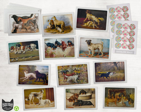 Vintage Dogs - 24 Note Cards & Envelopes with Seal Stickers