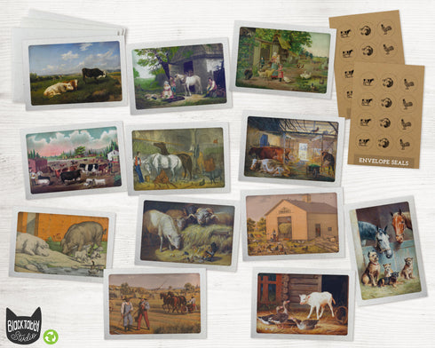 Vintage Farm - 24 Note Cards & Envelopes with Seal Stickers