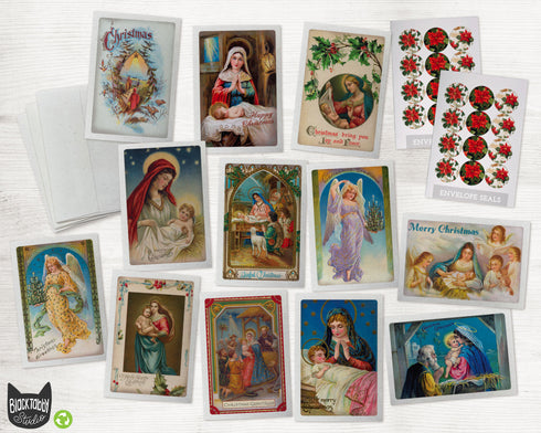 Vintage Jesus & Angels - 24 Note Cards & Envelopes with Seal Stickers