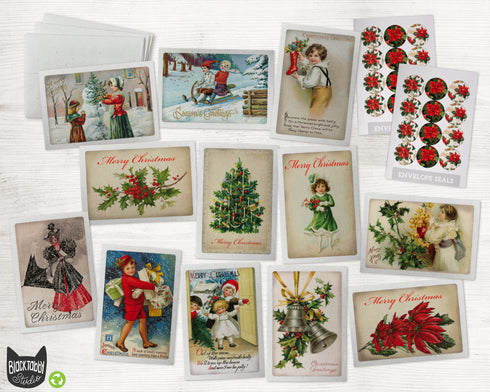 Retro Friends - 24 Note Cards & Envelopes with Seal Stickers