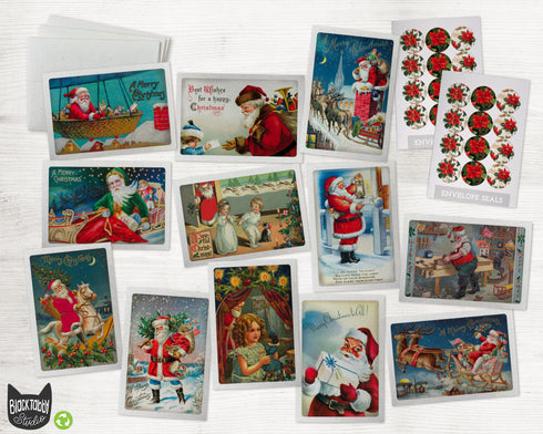 Retro Santa - 24 Note Cards & Envelopes with Seal Stickers
