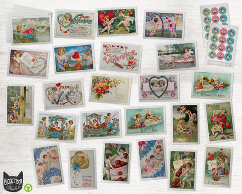 Vintage Valentine's Cherubs - 24 Note Cards & Envelopes with Seal Stickers