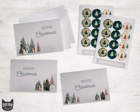 Winter Scene Christmas Cards Set - 24 Holiday Cards & Envelopes with Seal Stickers