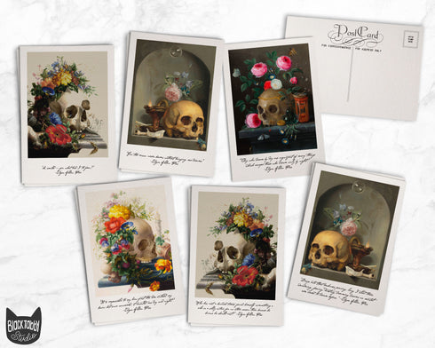 Vintage Still-Life Skulls & Flowers - 24 Postcards