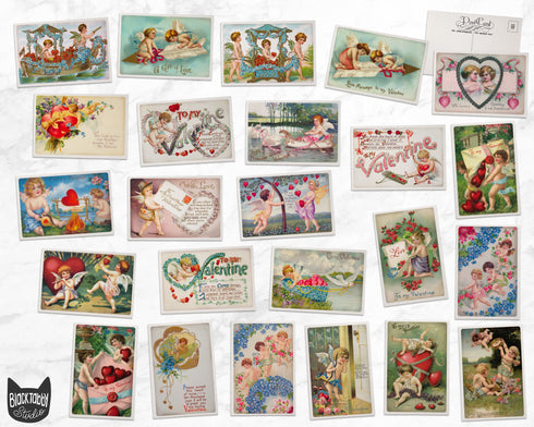 Vintage Cherubs Valentines Postcards - 24 Postcards