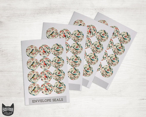 Vintage Christmas Birds - 48 Sticker Seals