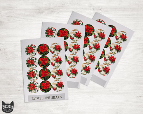 Vintage Holiday Poinsettias - 46 Sticker Seals