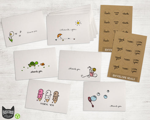 Summer Collection - 24 Thank You Cards & Envelopes with Seal Stickers