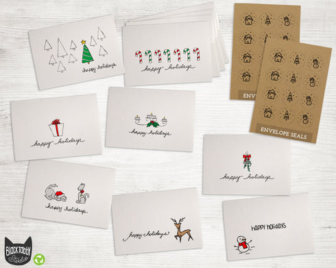 Happy Holidays Collection - 24 Greeting Cards with Envelopes & Seal Stickers
