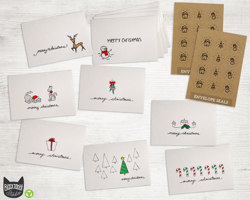 Merry Christmas Collection - 24 Christmas Cards with Envelopes & Seal Stickers