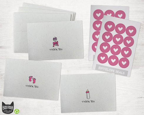 Baby Cards in Pink Collection - 24 Thank You Cards & Envelopes with Seal Stickers