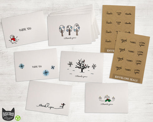 Winter Collection - 24 Thank You Cards & Envelopes with Seal Stickers