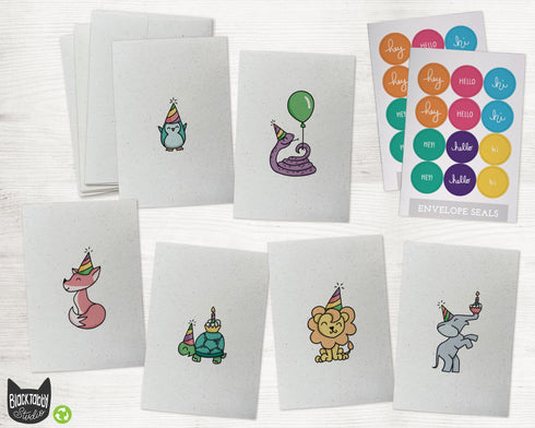 Party Animal Birthday Collection Pack - 24 Note Cards with Envelopes & Sticker Seals