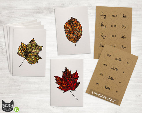 Zentangle Leaves Collection - 24 Cards with Envelopes & Seal Stickers