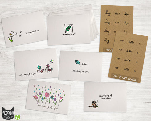 Spring & Summer Collection - 24 Thinking of You Cards & Envelopes with Seal Stickers