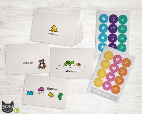 Cute Little Animals Collection - 24 Thank You Cards & Envelopes with Seal Stickers