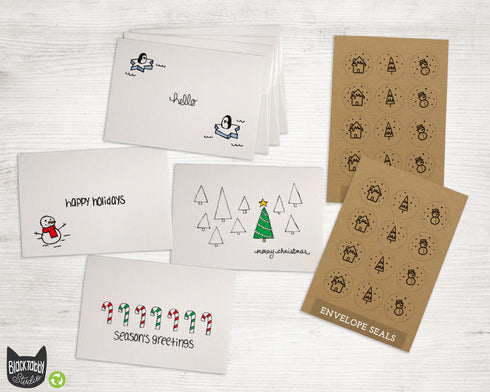 Holidays Greetings Collection - 24 Cards & Envelopes with Seal Stickers