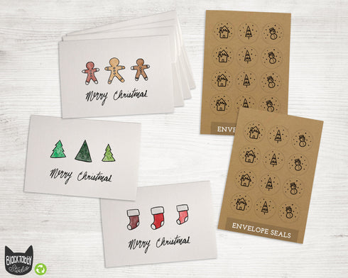 Christmas Trios Collection - 24 Merry Christmas Cards & Envelopes with Seal Stickers