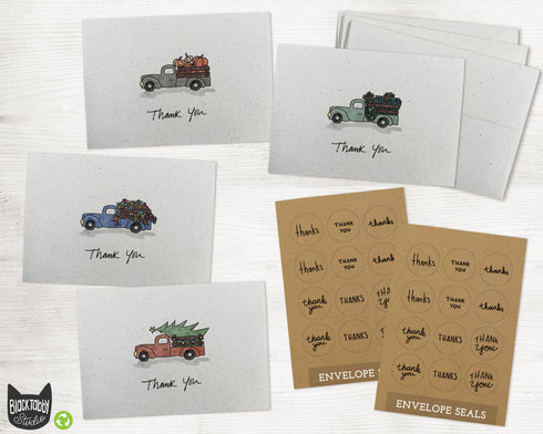 4 Seasons Farm Trucks - 24 Thank You Cards & Envelopes with Seal Stickers