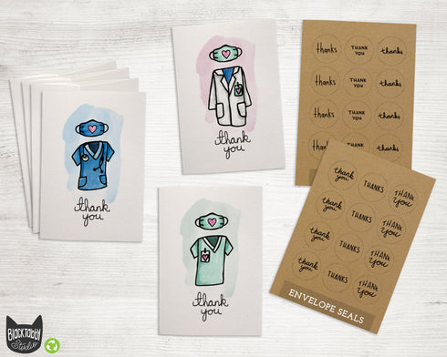 Medical Scrubs Collection - 24 Thank You Cards & Envelopes with Seal Stickers
