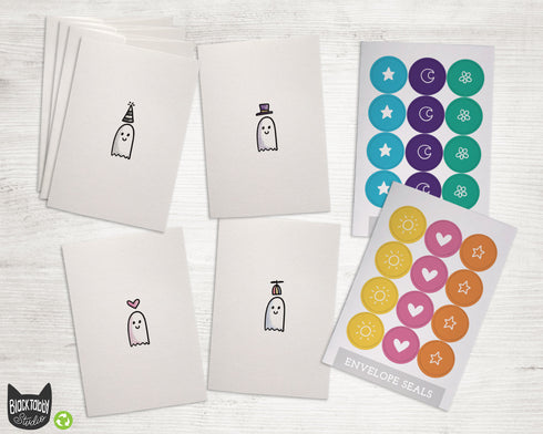 Year-Round Ghost Pals Collection - 24 Cards with Envelopes & Seal Stickers