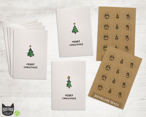 Minimalist Christmas Trees Collection - 24 Merry Christmas Cards & Envelopes with Seal Stickers