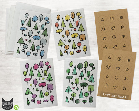 Geometric Seasonal Forest Collection - 24 Cards with Envelopes & Seal Stickers
