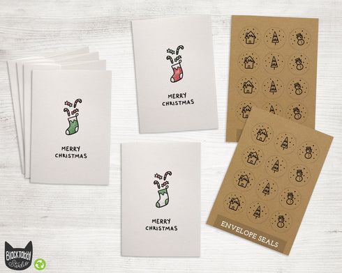 Little Stockings Collection - 24 Merry Christmas Cards & Envelopes with Seal Stickers