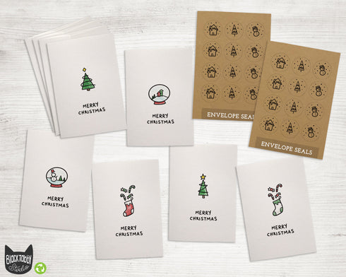 Cute & Cozy Merry Christmas Cards - 24 Note Cards with Envelopes & Sticker Seals