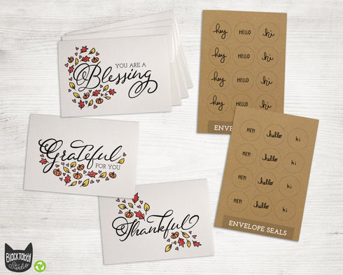 Thanksgiving Greetings Collection - 24 Cards with Envelopes & Seal Stickers