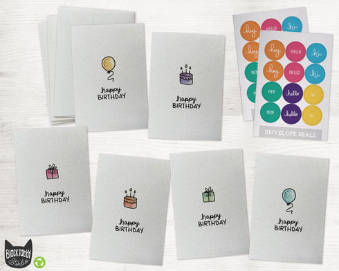 Minimalist Birthday Cards Collection - 24 Greeting Cards & Envelopes with Seal Stickers