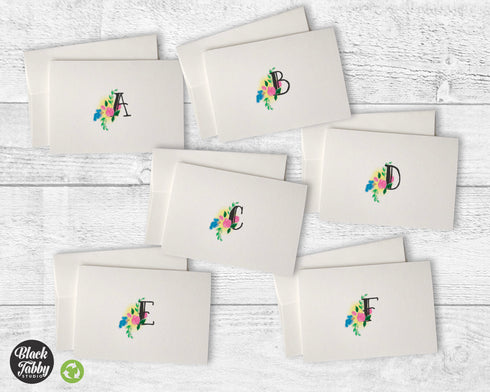 Floral Monogram {Choose From A-Z} - Note Cards