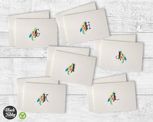 Floral Monogram {Choose From A-Z} - Note Cards
