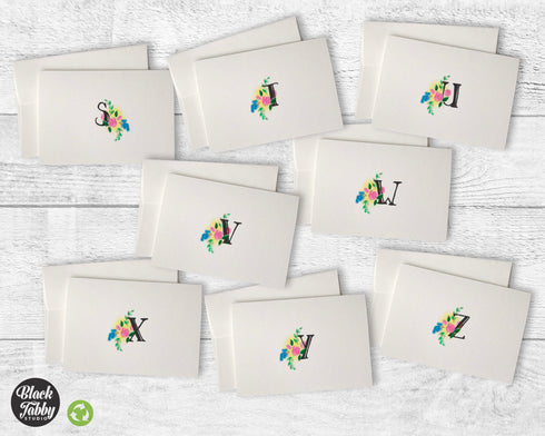 Floral Monogram {Choose From A-Z} - Note Cards