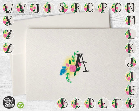 Floral Monogram {Choose From A-Z} - Note Cards