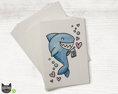 Happy Heart Shark Valentines Note Cards - 24 Note Cards & Envelopes