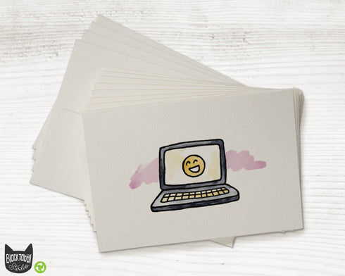 Laughing Face on a Laptop - Greeting Cards