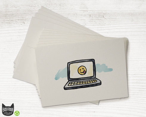 Silly Face on a Laptop - Greeting Cards