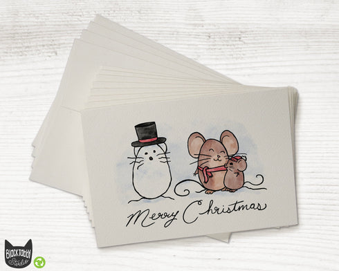Mice with a Snowman - Merry Christmas Cards