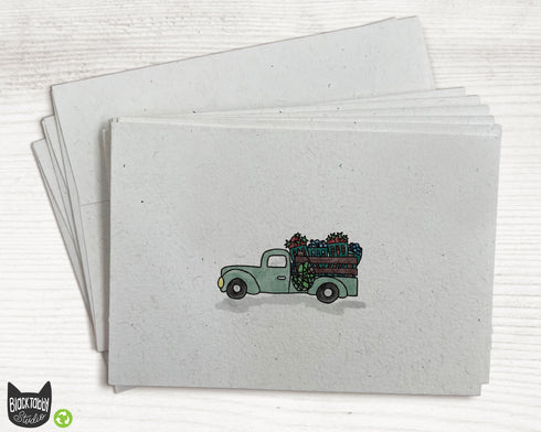Green Farm Truck with Veggies - Blank Note Cards