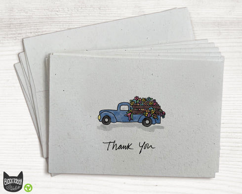 Blue Farm Truck with Flowers - Thank You Cards