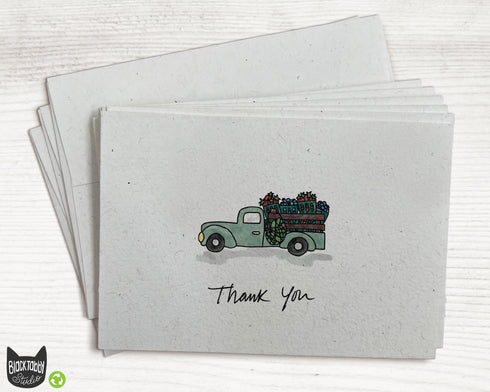 Green Farm Truck with Veggies - Thank You Cards