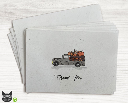 Black Farm Truck with Pumpkins - Thank You Cards