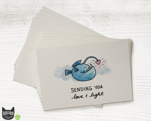 Cute Anglerfish - Sending You Love & Light - Set of Thinking of You Greeting Cards